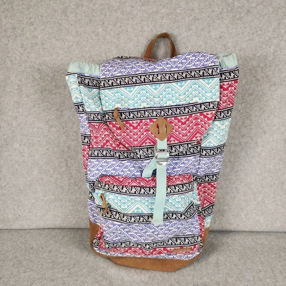 Lands End‎ Backpack Boho Drawstring Aztec Print Southwest Waterproof Rucksack